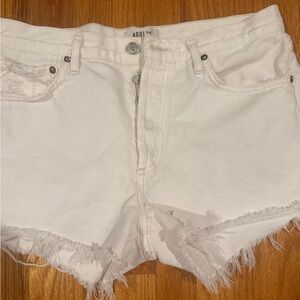 Agolde White Frayed Hem Jean Shorts